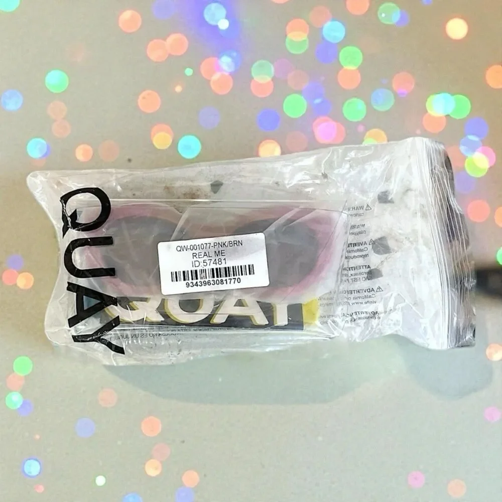 Quay Real Me Sunglasses Geometric Pink Ombre Frame Brown Lens NWT And Case
